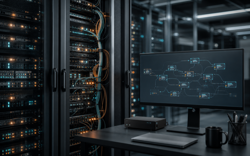 Salle serveurs et workflows d'automation IA